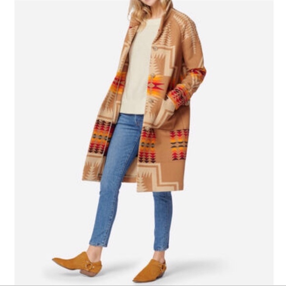 Boho Tribal Aztec Luxe Blanket Trench Coat, Native Bohemian Button Down Jacket - Picture 4 of 5